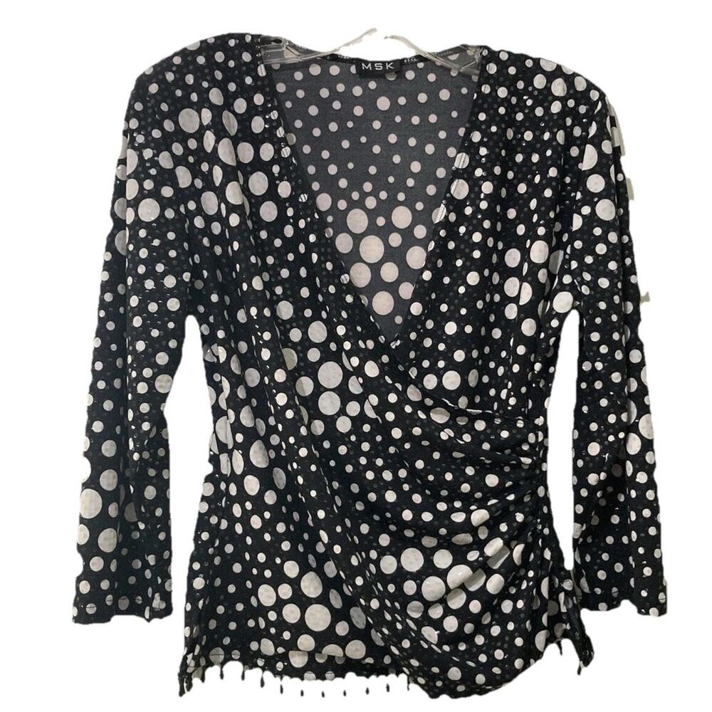 MSK Sparkly Women’s Beaded Top Size L? Black & White Polka Dot Going Out Party